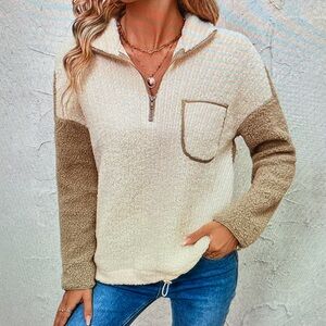 Cozy Two-Tone Sherpa Pullover